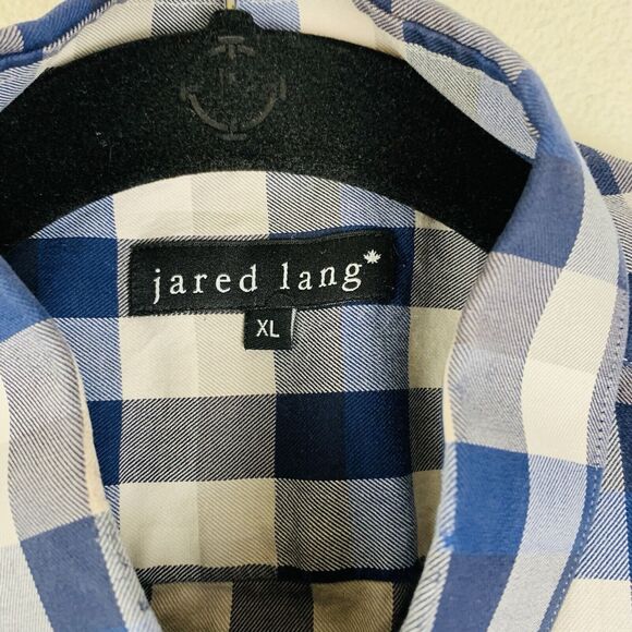 JARED LANG Women's Blue White Plaid Long Sleeve Button Down 100% Cotton Shirt XL - Picture 3 of 9